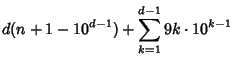 $\displaystyle d(n+1-10^{d-1})+\sum_{k=1}^{d-1} 9k\cdot 10^{k-1}$
