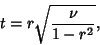 \begin{displaymath}
t=r\sqrt{\nu\over 1-r^2},
\end{displaymath}