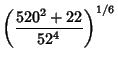 $\displaystyle \left({520^2+22\over 52^4}\right)^{1/6}$