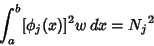 \begin{displaymath}
\int^b_a [\phi_j(x)]^2w\,dx = {N_j}^2
\end{displaymath}
