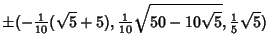 $\displaystyle \pm(-{\textstyle{1\over 10}}(\sqrt{5}+5), {\textstyle{1\over 10}}\sqrt{50-10\sqrt{5}}, {\textstyle{1\over 5}}\sqrt{5})$