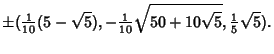 $\displaystyle \pm({\textstyle{1\over 10}}(5-\sqrt{5}), -{\textstyle{1\over 10}}\sqrt{50+10\sqrt{5}}, {\textstyle{1\over 5}}\sqrt{5}).$