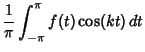 $\displaystyle {1\over\pi}\int_{-\pi}^\pi f(t)\cos(kt)\,dt$