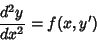 \begin{displaymath}
{d^2y\over dx^2} = f(x,y')
\end{displaymath}