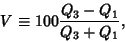 \begin{displaymath}
V\equiv 100 {Q_3-Q_1\over Q_3+Q_1},
\end{displaymath}