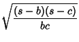 $\displaystyle \sqrt{(s-b)(s-c)\over bc}$
