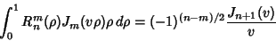 \begin{displaymath}
\int_0^1 R_n^m(\rho)J_m(v\rho)\rho\,d\rho=(-1)^{(n-m)/2}{J_{n+1}(v)\over v}
\end{displaymath}